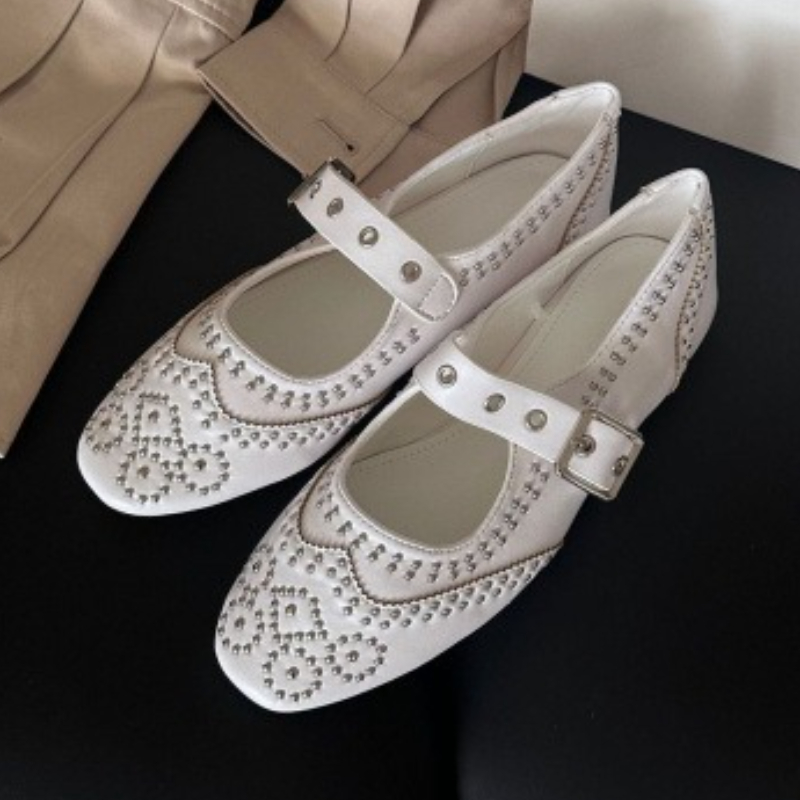 Women Fashion Designer - Damskie baleriny Mary Jane z okrągłym