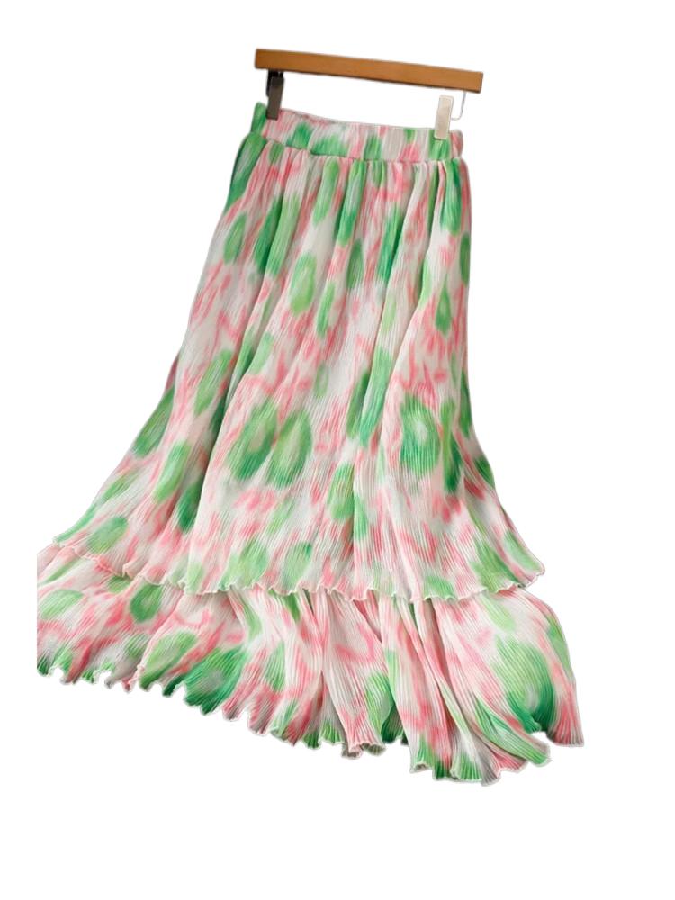 Pleated Skirt Women - Spódnica szyfonowa w kwiatowy wzór z