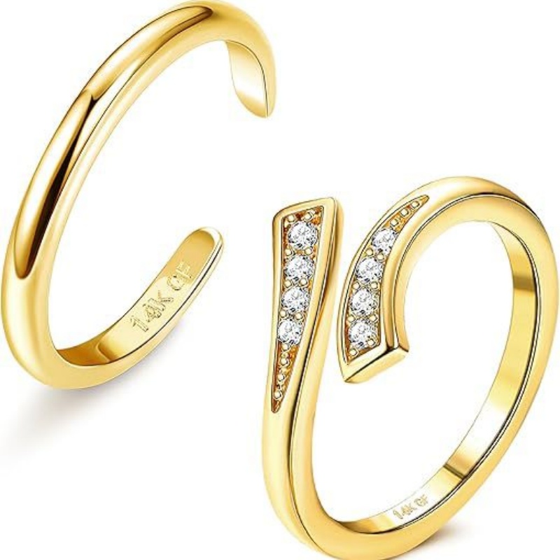 Women'S Fashion Rings Gold - Pozłacany 14-karatowym złotem regulowany pierścień na