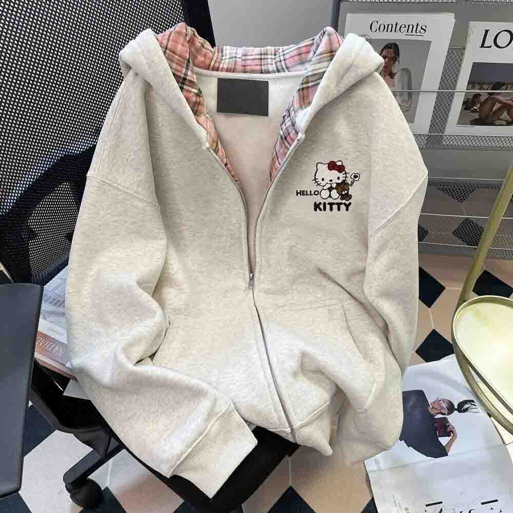 Women'S Fashion Long Coat - Damska bluza z kapturem Hello Kitty,