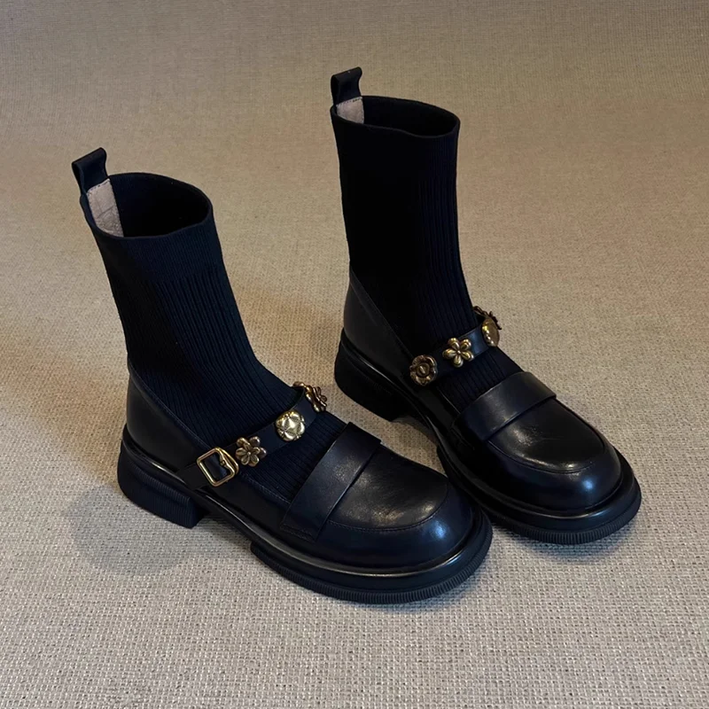 Women'S Fashion Socks - Botki damskie z kwiatowym wzorem, płaskie,