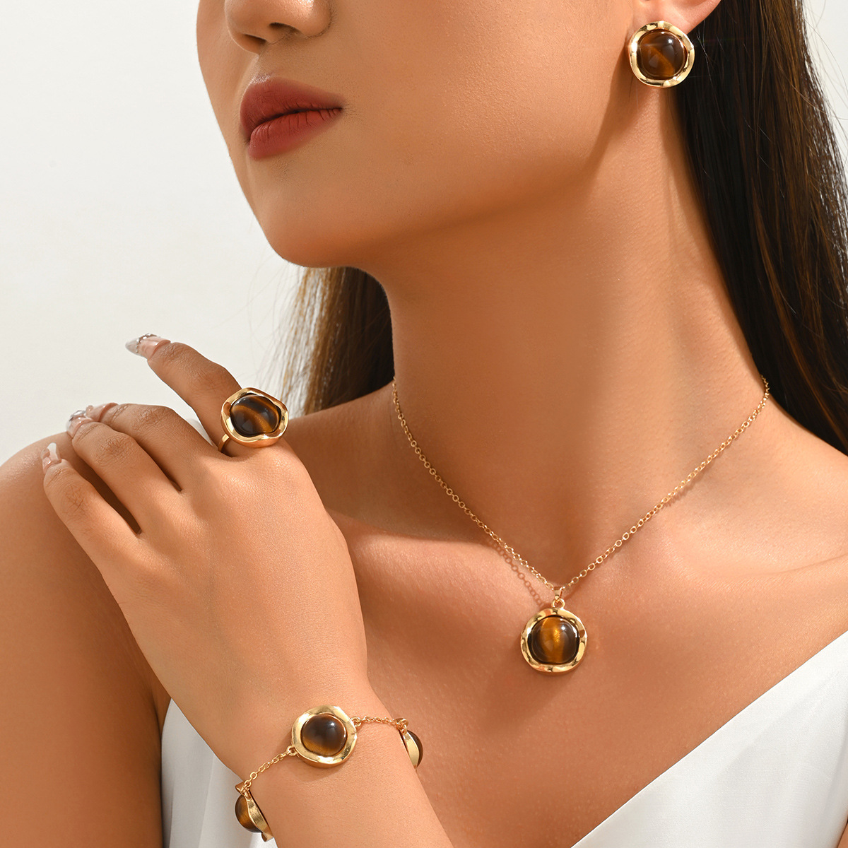 Women'S Fashion Rings Gold - Nowy Zestaw Biżuterii: Naszyjnik, Kolczyki, Pierścionki,