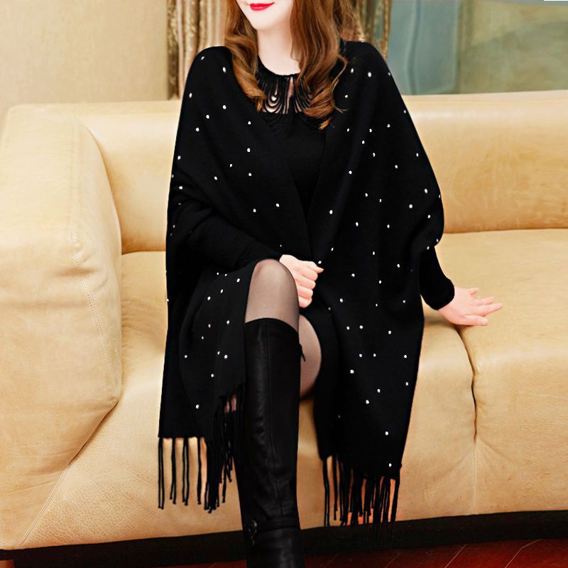 Women'S Fashion Long Coat - 4-kolorowy płaszcz oversize z koralikami i