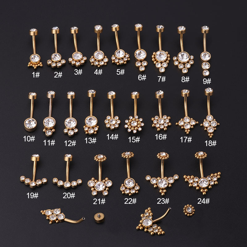 Women'S Fashion Rings Gold - Kolczyki do pępka ze złotym cyrkonem,