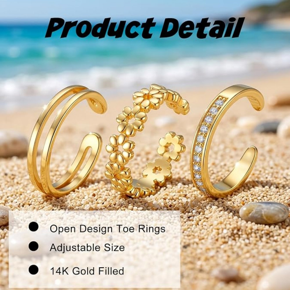 Zestaw 3 złotych, otwartych, r – Women'S Fashion Rings Gold recenzja i cena