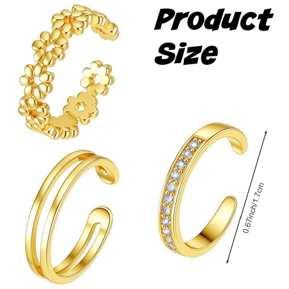 Zestaw 3 złotych, otwartych, r – Women'S Fashion Rings Gold recenzja i cena