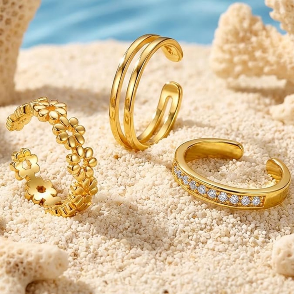 Zestaw 3 złotych, otwartych, r – Women'S Fashion Rings Gold recenzja i cena